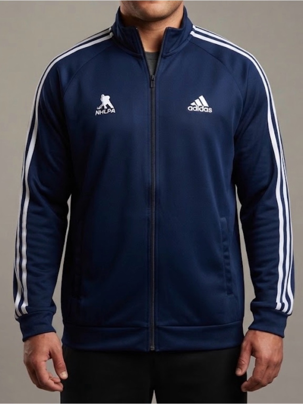 adidas Navy Track Jacket with White Stripe Accents